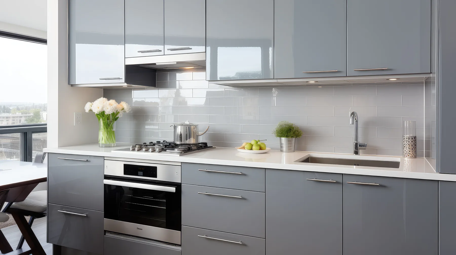 Silver gloss compact kitchen