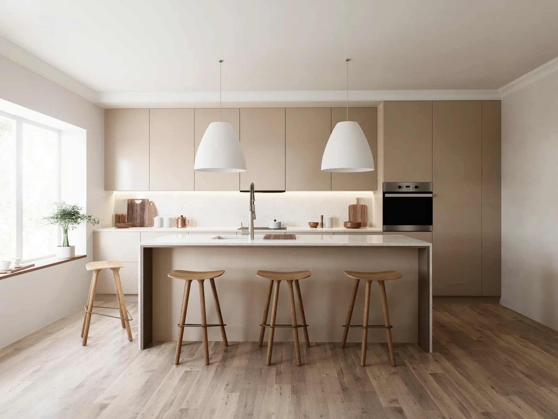 Natural white flat pack kitchen