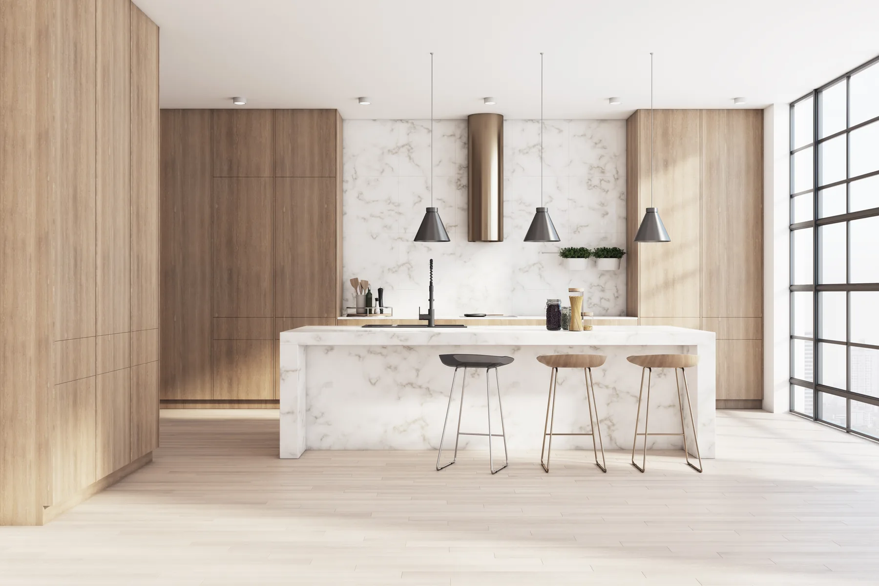 Oak and marble flat pack kitchen