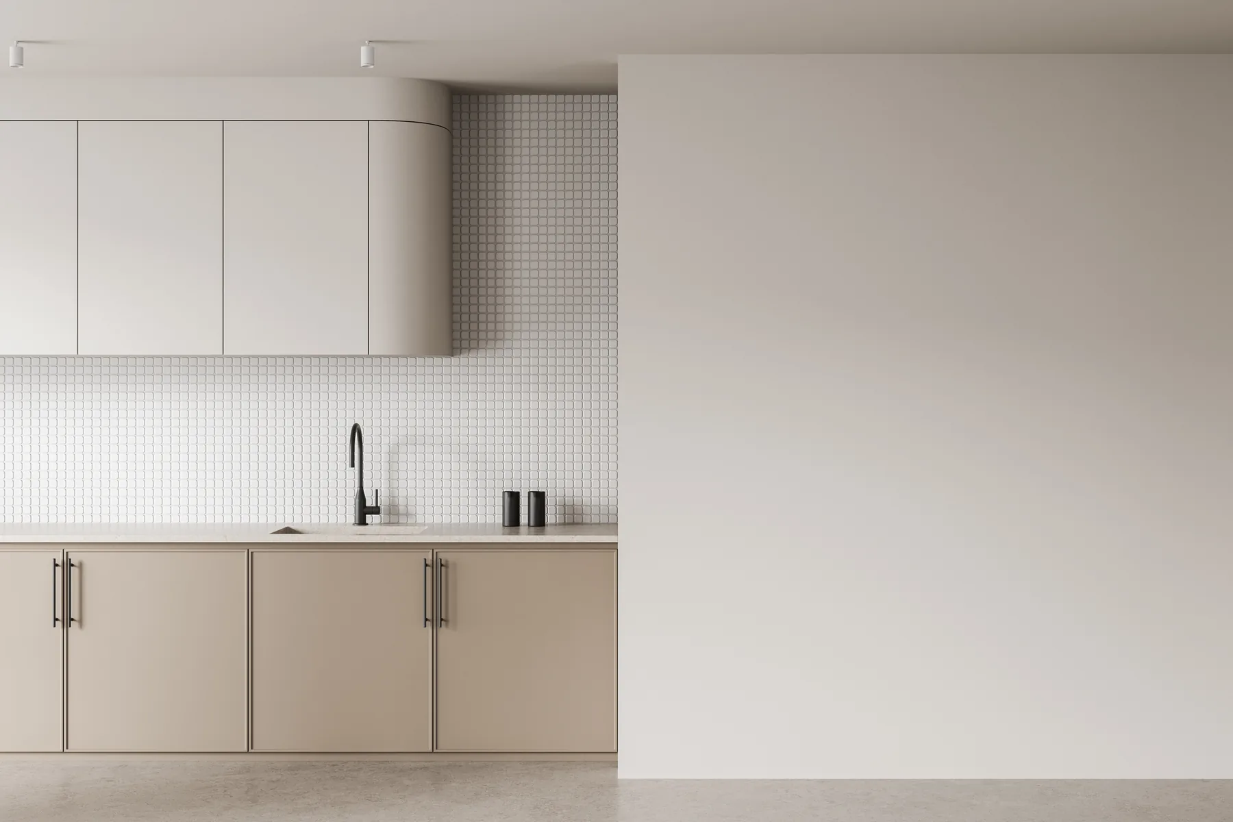 Minimal taupe painted kitchen