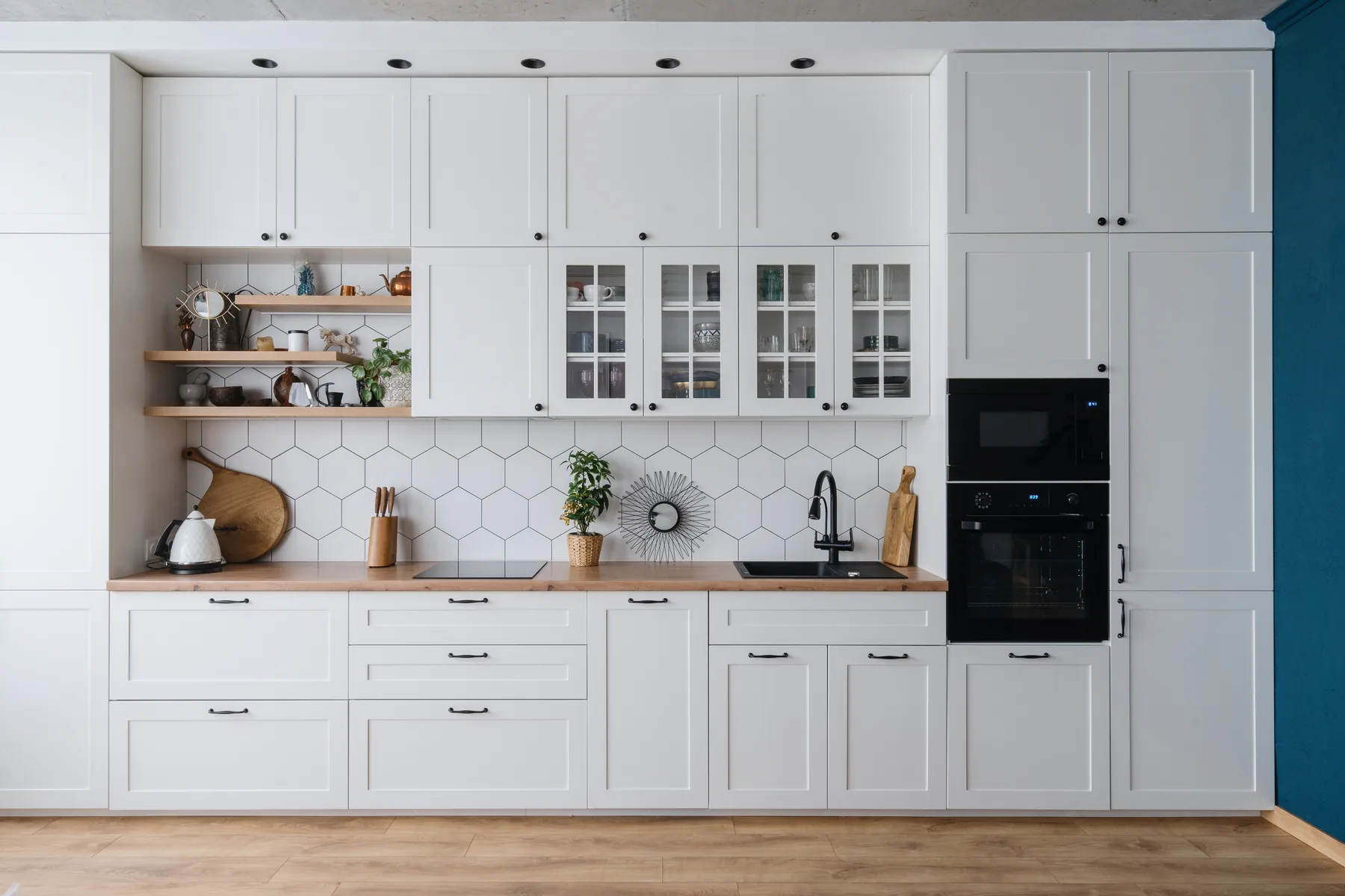 Glass cabinet white kitchen
